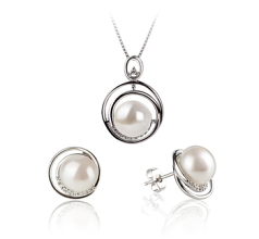 9-10mm AA Quality Freshwater Cultured Pearl Set in Kelly White