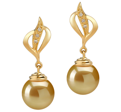 10-11mm AAA Quality South Sea Cultured Pearl Earring Pair in Damica Gold