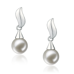 7-8mm AAAA Quality Freshwater Cultured Pearl Earring Pair in Edith White