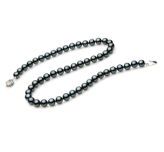 7-7.5mm AAA Quality Japanese Akoya Cultured Pearl Necklace in Black