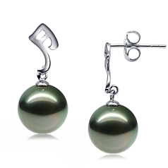 9-10mm AAA Quality Tahitian Cultured Pearl Earring Pair in Assina Abstract Black