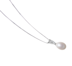 10-11mm AA - Drop Quality Freshwater Cultured Pearl Pendant in Pomona White