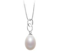 10-11mm AA - Drop Quality Freshwater Cultured Pearl Pendant in Rabia White