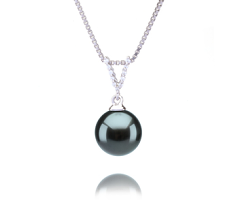 9-10mm AAA Quality Tahitian Cultured Pearl Pendant in Vondra Black