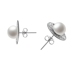 8-9mm AAA Quality Freshwater Cultured Pearl Earring Pair in Noah White