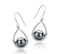 7-8mm AAAA Quality Freshwater Cultured Pearl Earring Pair in Marcia Black