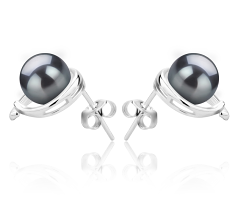 7-8mm AAAA Quality Freshwater Cultured Pearl Earring Pair in Raina Black