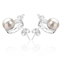 7-8mm AAAA Quality Freshwater Cultured Pearl Earring Pair in Molly White