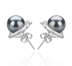 8-9mm AAAA Quality Freshwater Cultured Pearl Earring Pair in Alba Black