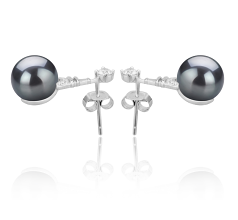 8-9mm AAAA Quality Freshwater Cultured Pearl Earring Pair in Eiffer-Tower Black