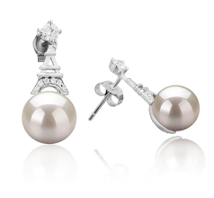 8-9mm AAAA Quality Freshwater Cultured Pearl Earring Pair in Eiffer-Tower White