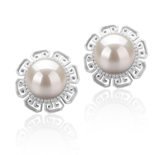 9-10mm AAAA Quality Freshwater Cultured Pearl Earring Pair in Leonie White