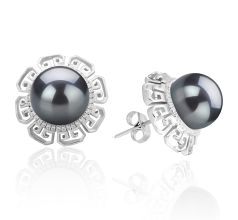 9-10mm AAA Quality Tahitian Cultured Pearl Earring Pair in Leonie Black