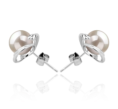 8-9mm AAAA Quality Freshwater Cultured Pearl Earring Pair in Eva White