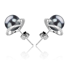 8-9mm AAA Quality Tahitian Cultured Pearl Earring Pair in Eva Black