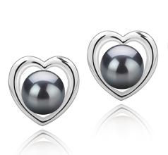 8-9mm AAA Quality Tahitian Cultured Pearl Earring Pair in Kimberly-Heart Black