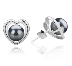 8-9mm AAA Quality Tahitian Cultured Pearl Earring Pair in Kimberly-Heart Black