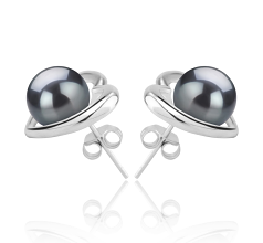 8-9mm AAA Quality Tahitian Cultured Pearl Earring Pair in Kimberly-Heart Black