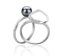 6-7mm AAAA Quality Freshwater Cultured Pearl Ring in Heart Black