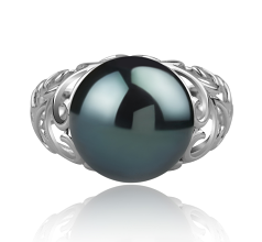 12-13mm AA Quality Tahitian Cultured Pearl Ring in Alva Black