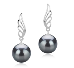 9-10mm AAA Quality Tahitian Cultured Pearl Earring Pair in Wing Black