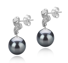 9-10mm AAA Quality Tahitian Cultured Pearl Earring Pair in Blair Black