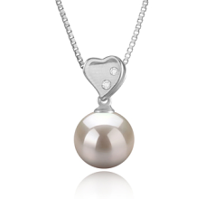 9-10mm AAAA Quality Freshwater Cultured Pearl Pendant in Taima Heart White