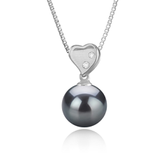 9-10mm AAA Quality Tahitian Cultured Pearl Pendant in Taima - Heart Black