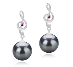 9-10mm AAA Quality Tahitian Cultured Pearl Earring Pair in Cheryl Black